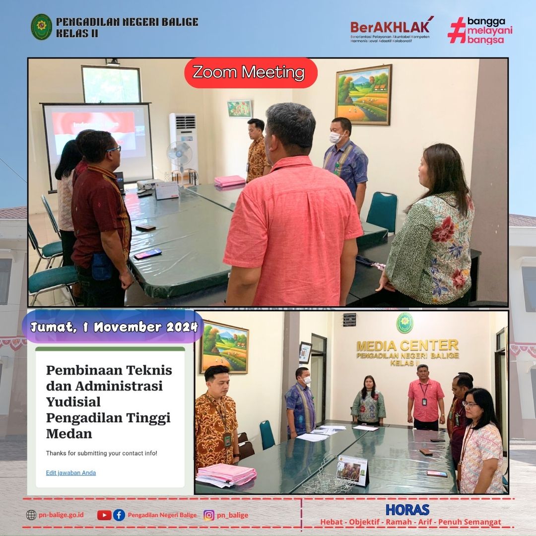 PENGADILAN NEGERI BALIGE MENGIKUTI PEMBINAAN TEKNIS DAN ADMINISTRASI YUDISIAL PENGADILAN TINGGI MEDAN SECARA DARING PENGADILAN NEGERI BALIGE MENGIKUTI PEMBINAAN TEKNIS DAN ADMINISTRASI YUDISIAL PENGADILAN TINGGI MEDAN SECARA DARING