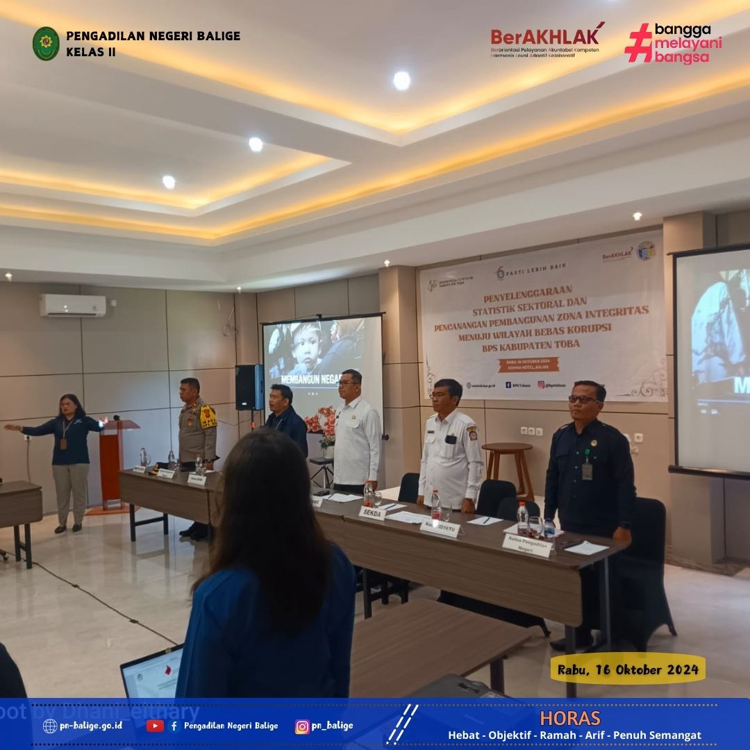 SEKRETARIS MENGHADIRI UNDANGAN ACARA PENYELENGGARAAN KEGIATAN STATISTIK SEKTORAL DAN PENCANANGAN ZONA INTEGRITAS MENUJU WILAYAH BEBAS KORUPSI (WBK) BPS KABUPATEN TOBA
