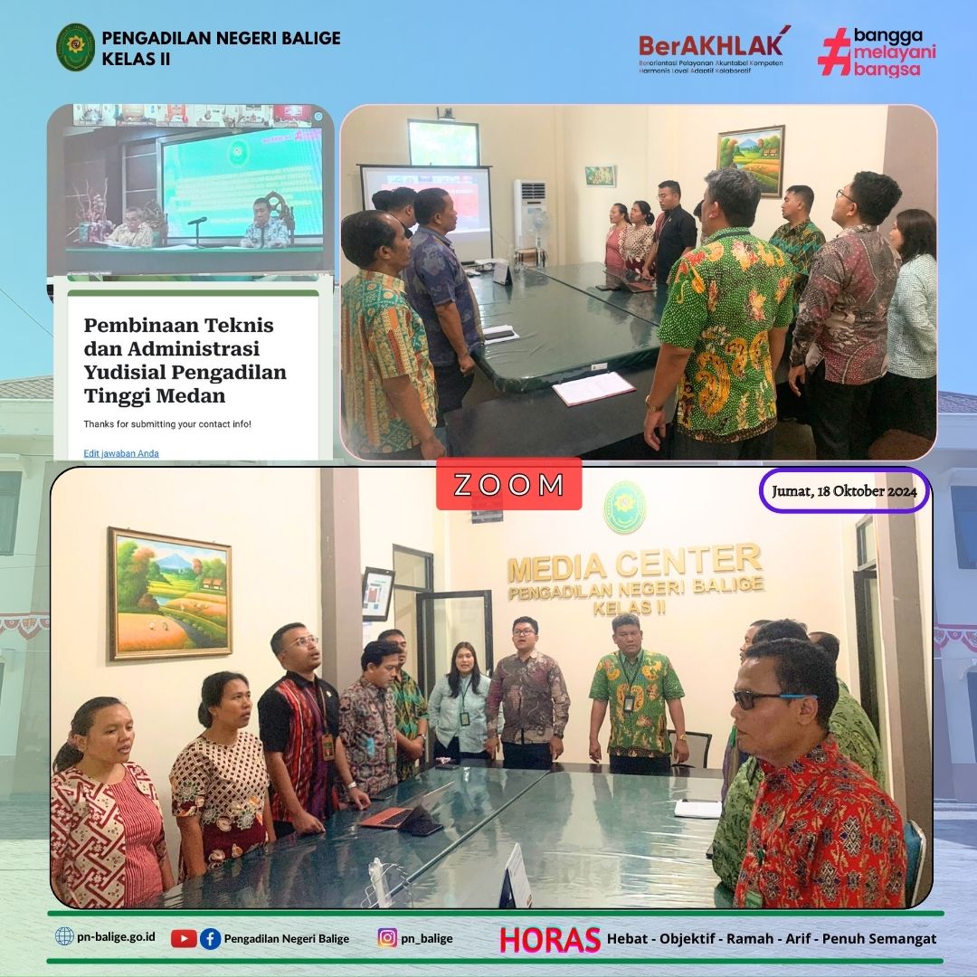 PENGADILAN NEGERI BALIGE MENGIKUTI PEMBINAAN TEKNIS DAN ADMINISTRASI YUDISIAL PENGADILAN TINGGI MEDAN SECARA DARING