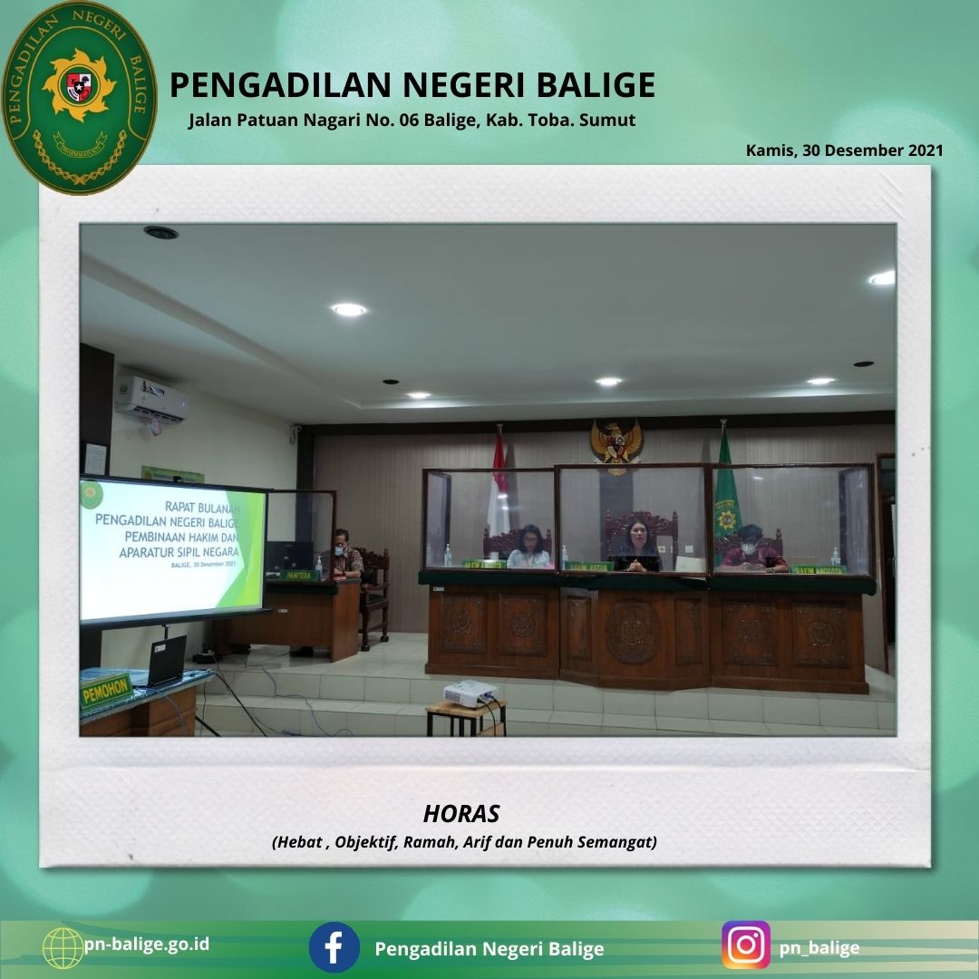 Rapat Bulanan untuk periode bulan Desember 2021 Pengadilan Negeri Balige 