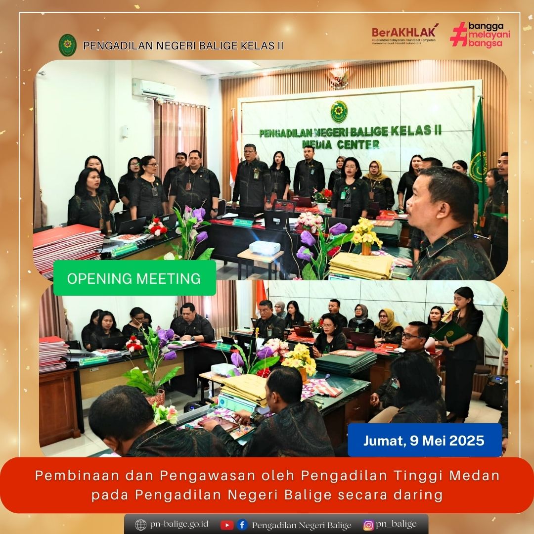 PEMBINAAN, PENGAWASAN DAN ASSESMENT SERTIFIKASI MUTU PERADILAN UNGGUL DAN TANGGUH (AMPUH) SERTA PENDAMPINGAN ZONA INTEGRITAS (ZI) SECARA DARING OLEH HAKIM TINGGI PENGADILAN TINGGI MEDAN