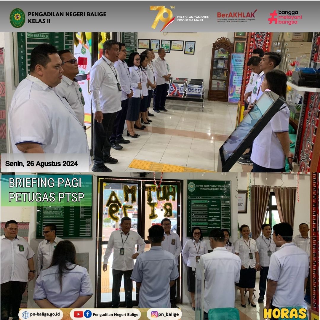 KEGIATAN BRIEFING PAGI PETUGAS PTSP - Senin, 26 Agustus 2024