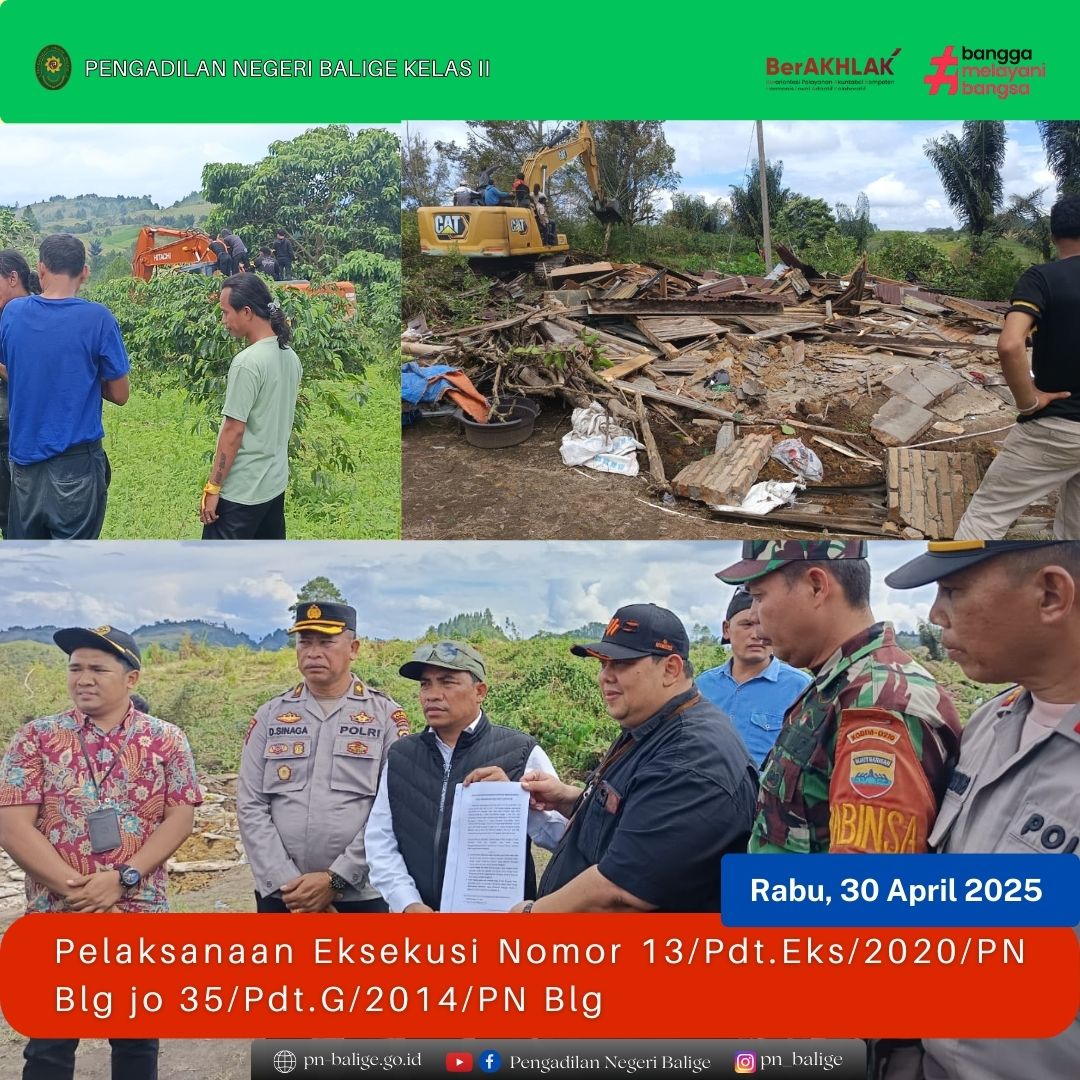 PELAKSANAAN EKSEKUSI PERKARA NOMOR 13/Pdt.Eks/2020/PN Blg jo NOMOR 35/Pdt.G/2014/PN Blg
