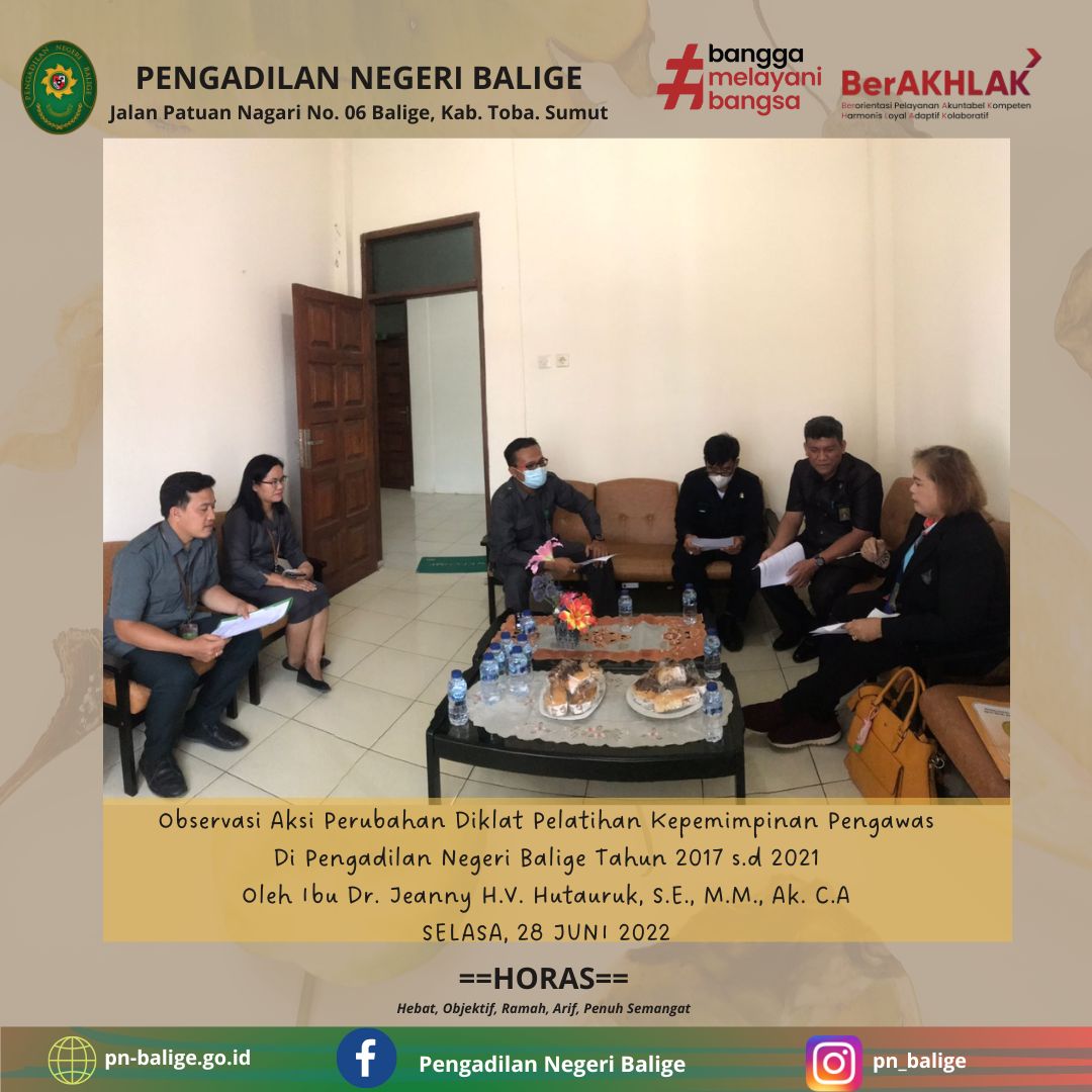 Observasi Aksi Perubahan Pelatihan Kepemimpinan Pengawas di Pengadilan Negeri Balige Tahun 2017 s.d 2021.