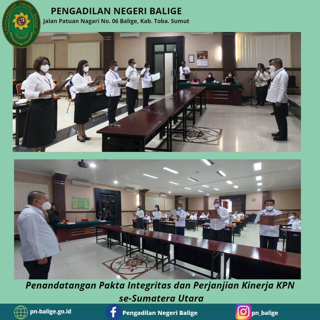 Rapat Pembinaan dan PENANDATANGANAN PAKTA INTEGRITAS & PERJANJIAN KINERJA KETUA PENGADILAN NEGERI se-SUMATERA UTARA