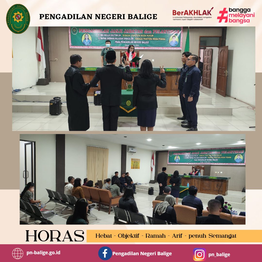 Pengambilan Janji Jabatan dan Pelantikan Panitera Muda Pidana dan Panitera Muda Hukum