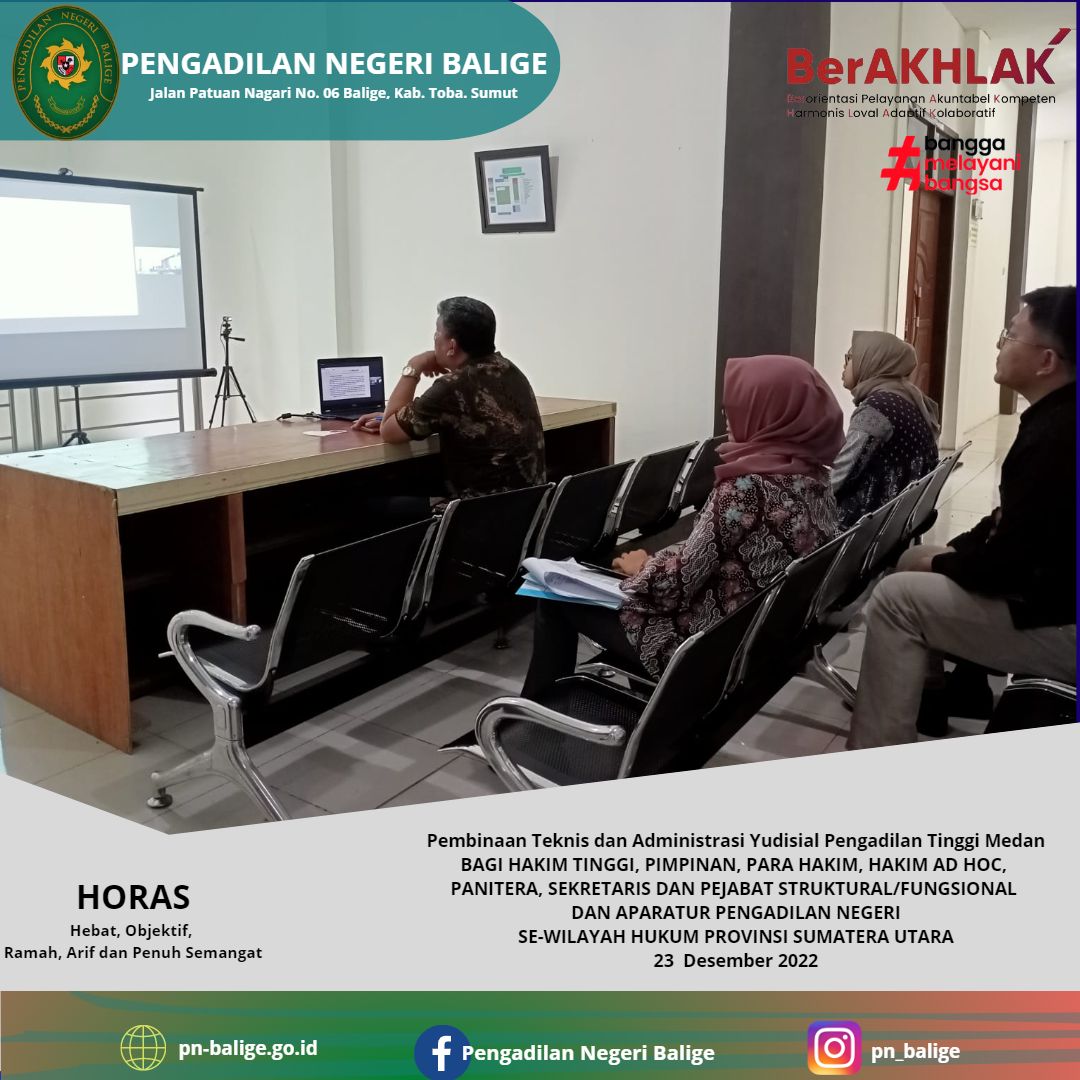 Pembinaan Teknis dan Administrasi Yudisial Pengadilan Tinggi Medan 23  Desember 2022