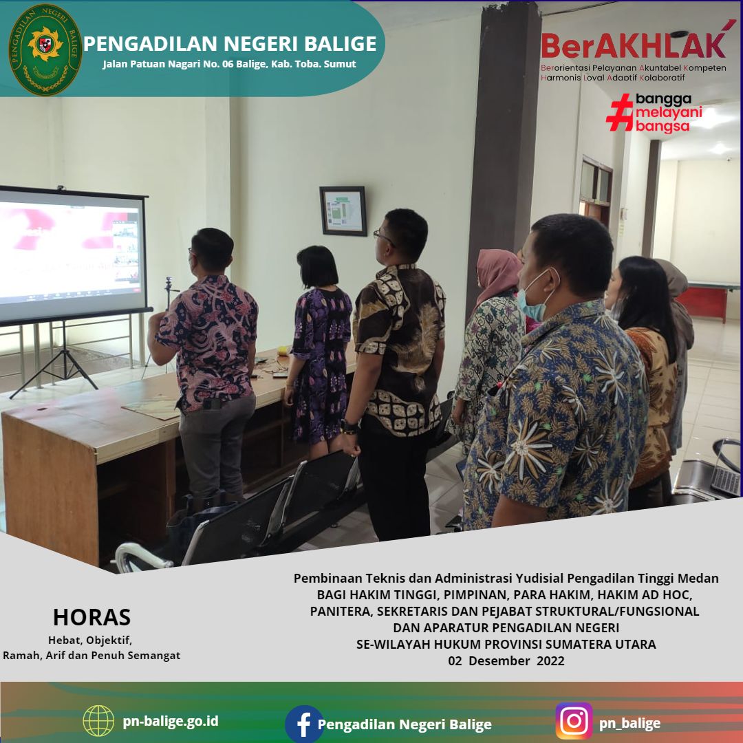 Pembinaan Teknis dan Administrasi Yudisial Pengadilan Tinggi Medan 02 Desember 2022